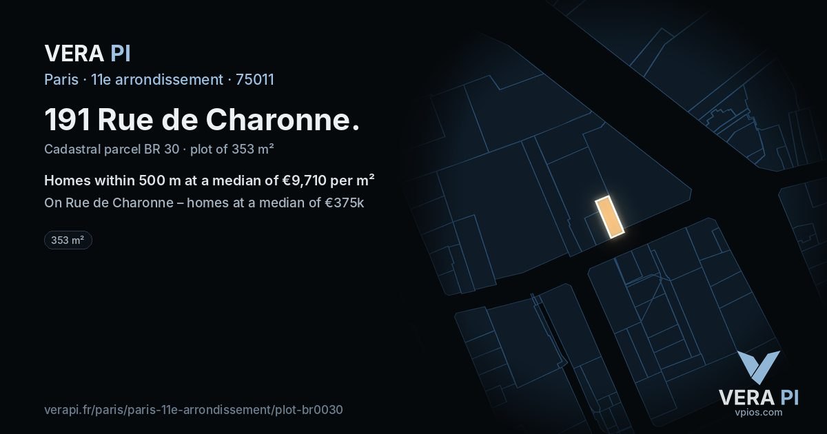 191 Rue de Charonne, 11e arrondissement at night – the plot lit, the parcels around coloured by the prices near them