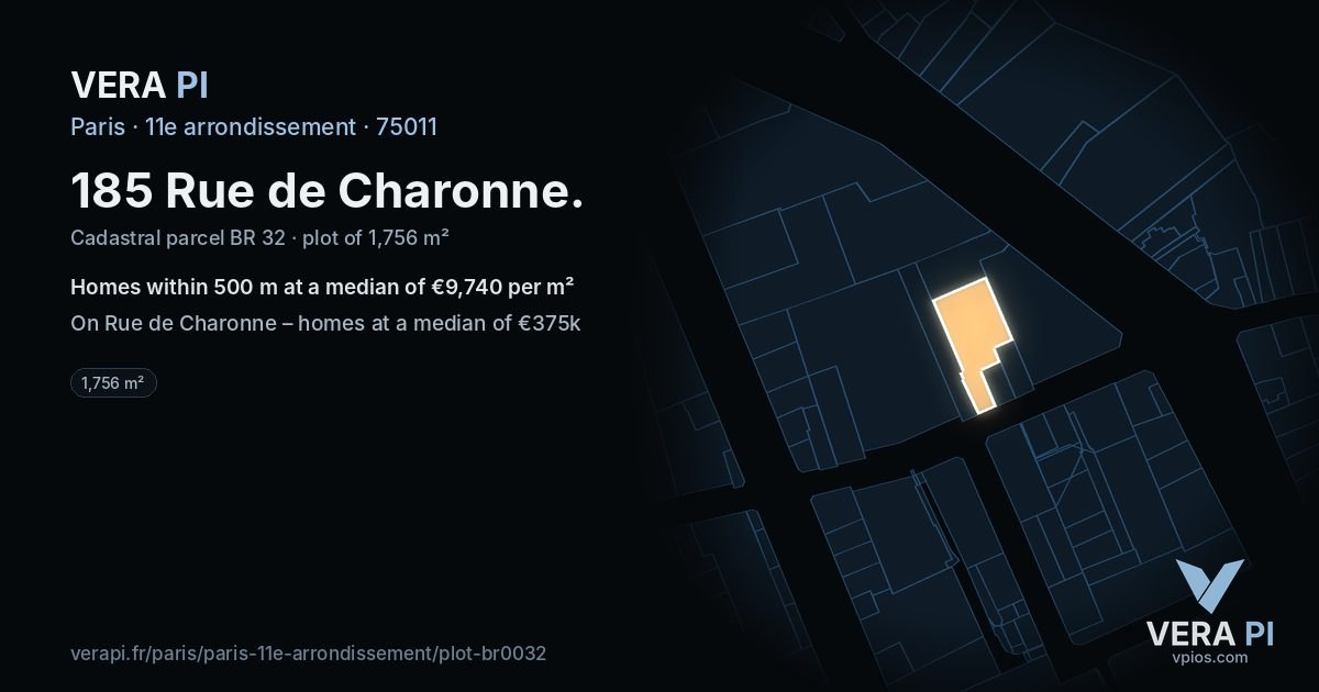 185 Rue de Charonne, 11e arrondissement at night – the plot lit, the parcels around coloured by the prices near them