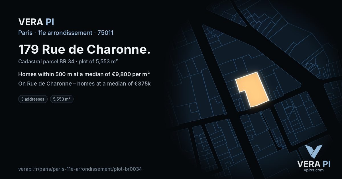 179 Rue de Charonne, 11e arrondissement at night – the plot lit, the parcels around coloured by the prices near them