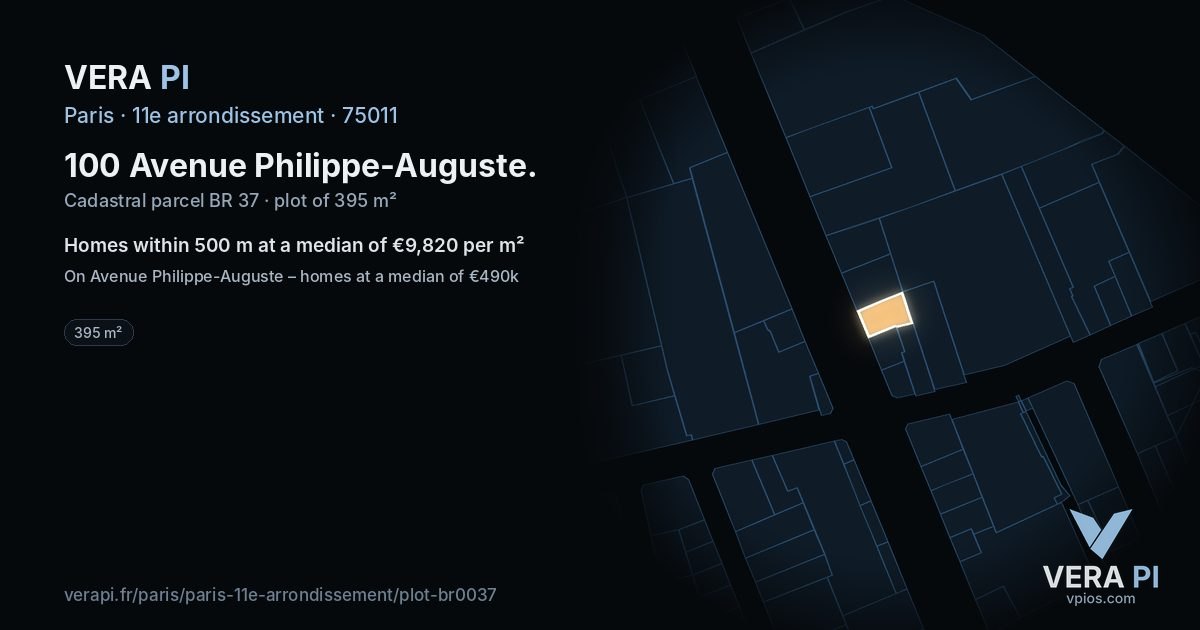 100 Avenue Philippe-Auguste, 11e arrondissement at night – the plot lit, the parcels around coloured by the prices near them