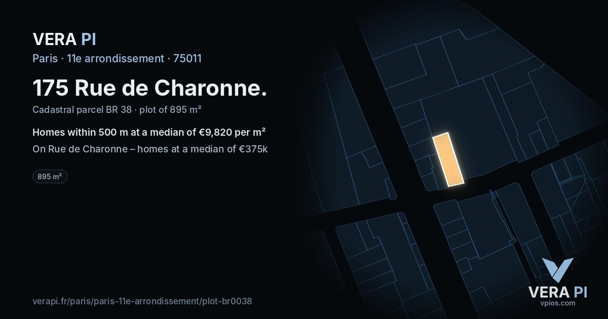 175 Rue de Charonne, 11e arrondissement at night – the plot lit, the parcels around coloured by the prices near them