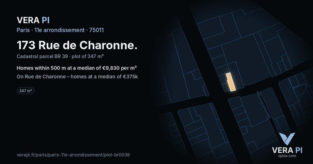 173 Rue de Charonne, 11e arrondissement at night – the plot lit, the parcels around coloured by the prices near them