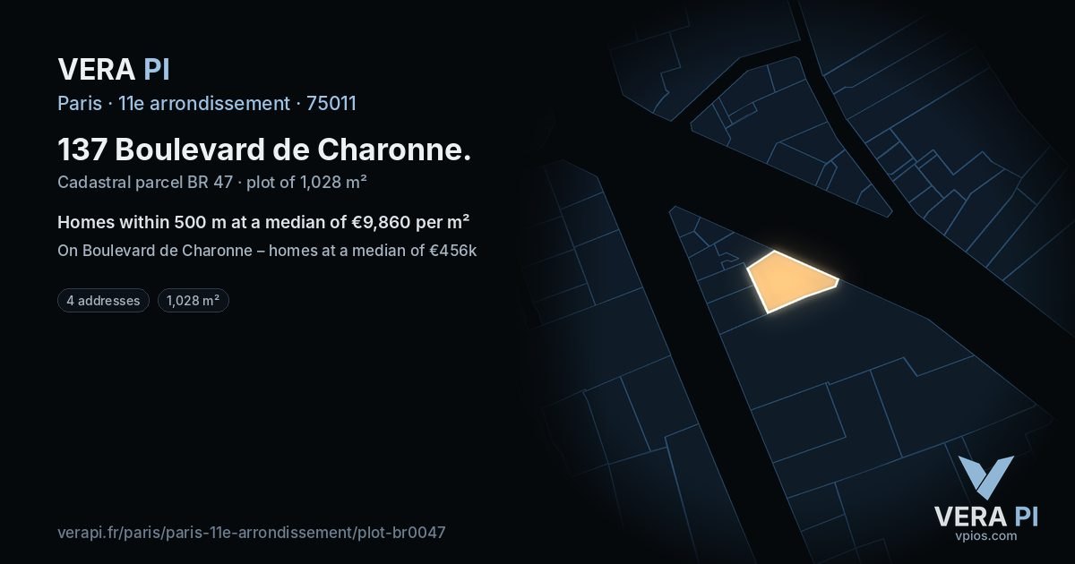 137 Boulevard de Charonne, 11e arrondissement at night – the plot lit, the parcels around coloured by the prices near them