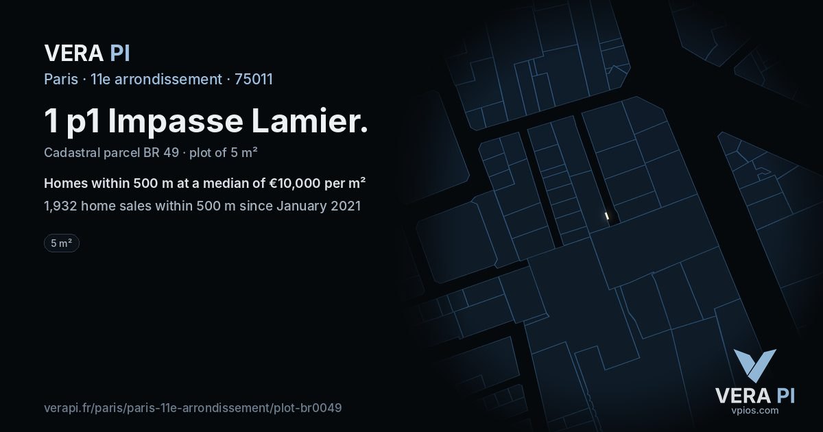 1 p1 Impasse Lamier, 11e arrondissement at night – the plot lit, the parcels around coloured by the prices near them