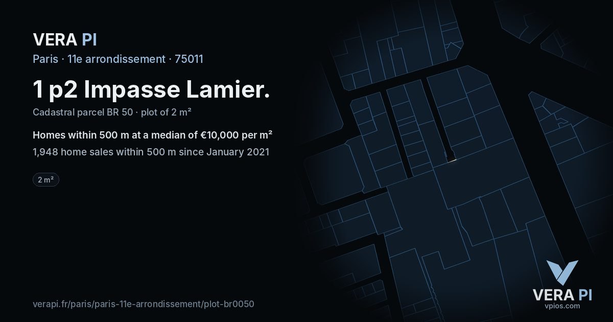 1 p2 Impasse Lamier, 11e arrondissement at night – the plot lit, the parcels around coloured by the prices near them