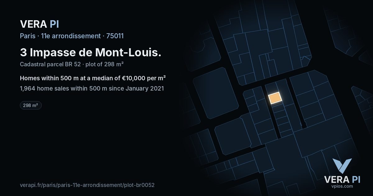 3 Impasse de Mont-Louis, 11e arrondissement at night – the plot lit, the parcels around coloured by the prices near them