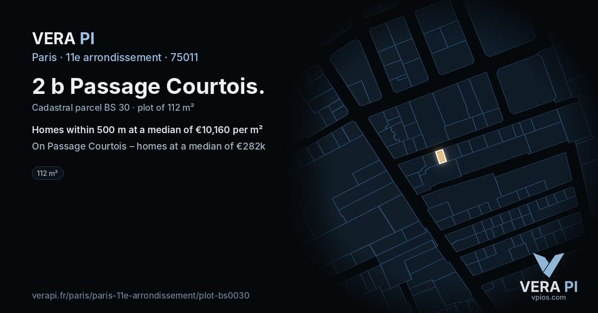 2 b Passage Courtois, 11e arrondissement at night – the plot lit, the parcels around coloured by the prices near them