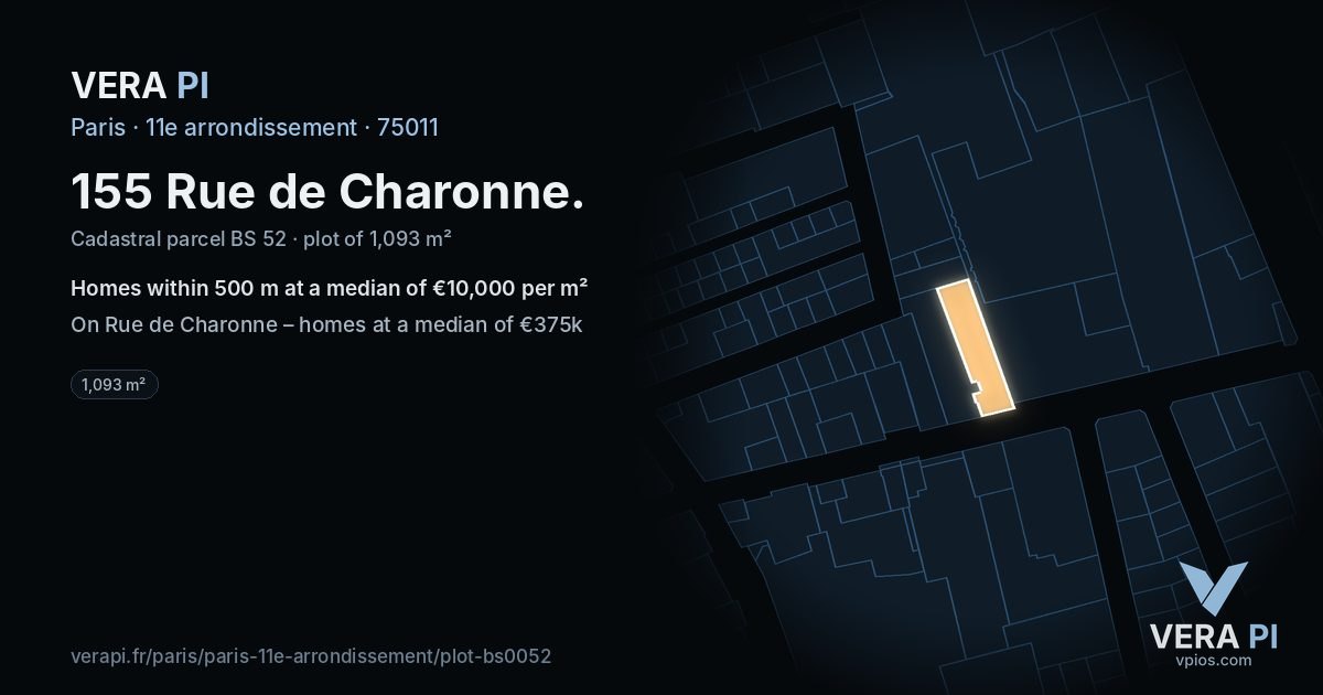155 Rue de Charonne, 11e arrondissement at night – the plot lit, the parcels around coloured by the prices near them