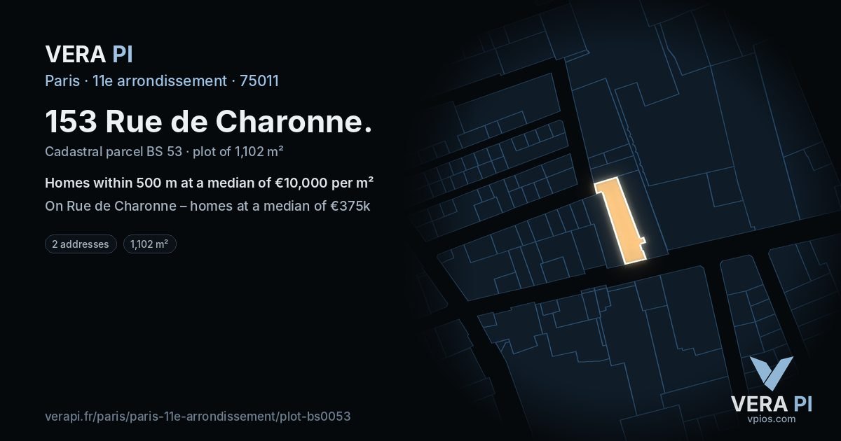 153 Rue de Charonne, 11e arrondissement at night – the plot lit, the parcels around coloured by the prices near them