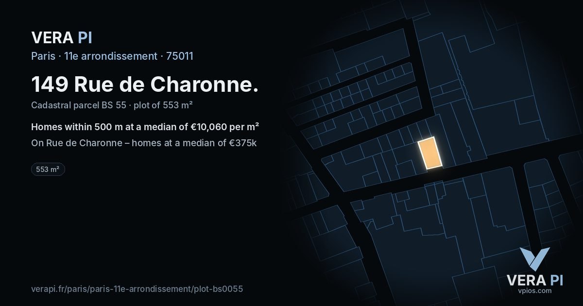 149 Rue de Charonne, 11e arrondissement at night – the plot lit, the parcels around coloured by the prices near them