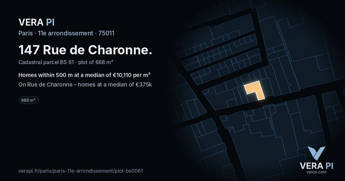 147 Rue de Charonne, 11e arrondissement at night – the plot lit, the parcels around coloured by the prices near them