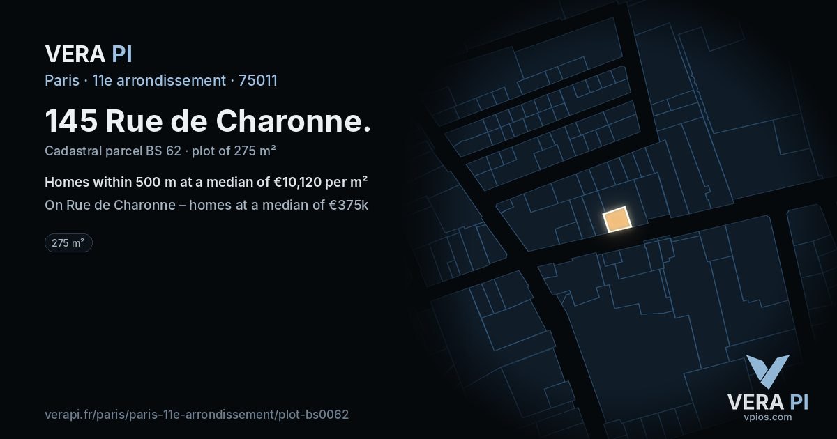145 Rue de Charonne, 11e arrondissement at night – the plot lit, the parcels around coloured by the prices near them