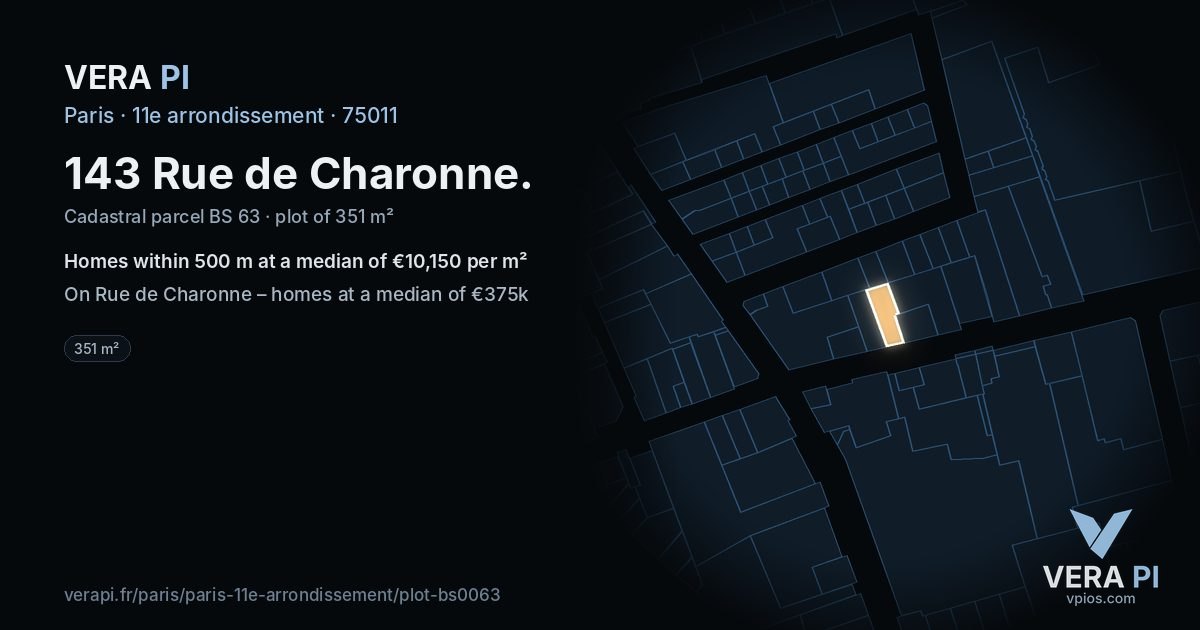 143 Rue de Charonne, 11e arrondissement at night – the plot lit, the parcels around coloured by the prices near them