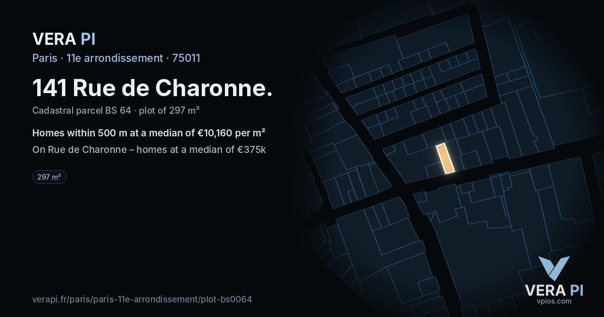 141 Rue de Charonne, 11e arrondissement at night – the plot lit, the parcels around coloured by the prices near them