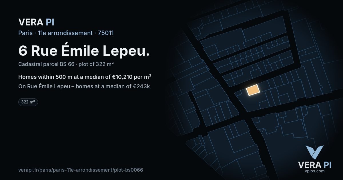 6 Rue Émile Lepeu, 11e arrondissement at night – the plot lit, the parcels around coloured by the prices near them