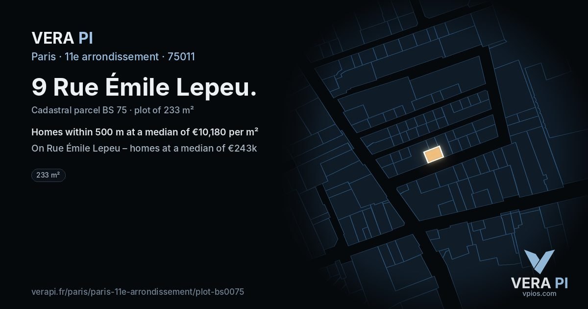 9 Rue Émile Lepeu, 11e arrondissement at night – the plot lit, the parcels around coloured by the prices near them