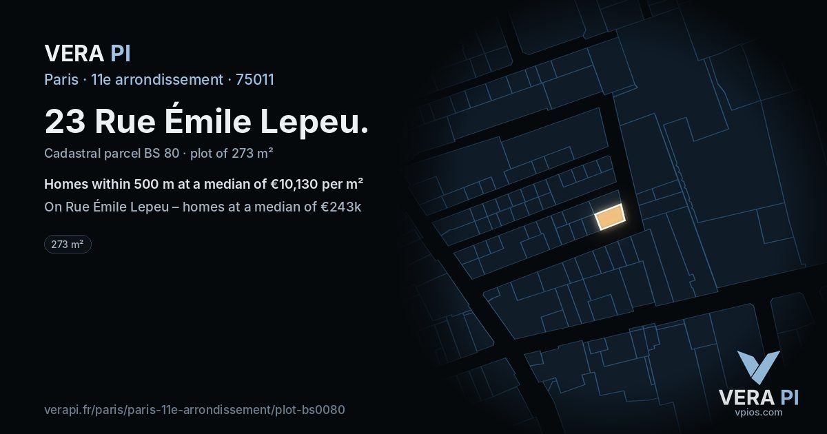 23 Rue Émile Lepeu, 11e arrondissement at night – the plot lit, the parcels around coloured by the prices near them