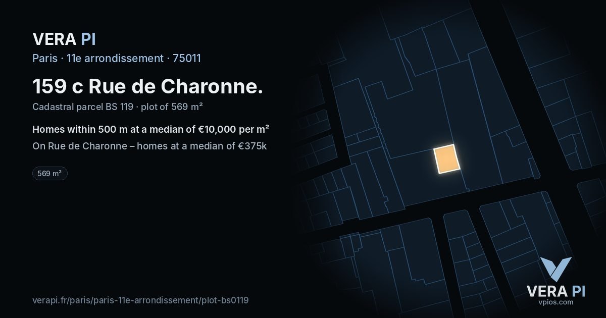 159 c Rue de Charonne, 11e arrondissement at night – the plot lit, the parcels around coloured by the prices near them