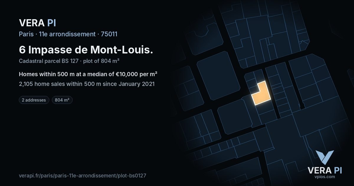6 Impasse de Mont-Louis, 11e arrondissement at night – the plot lit, the parcels around coloured by the prices near them