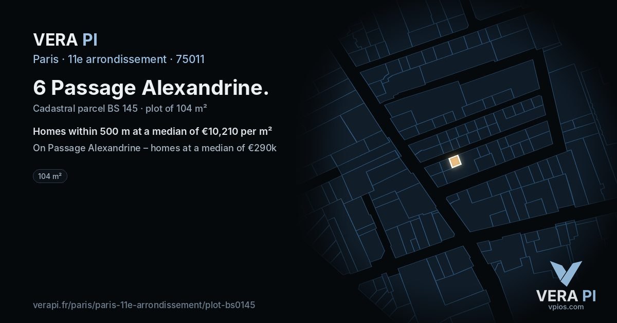 6 Passage Alexandrine, 11e arrondissement at night – the plot lit, the parcels around coloured by the prices near them
