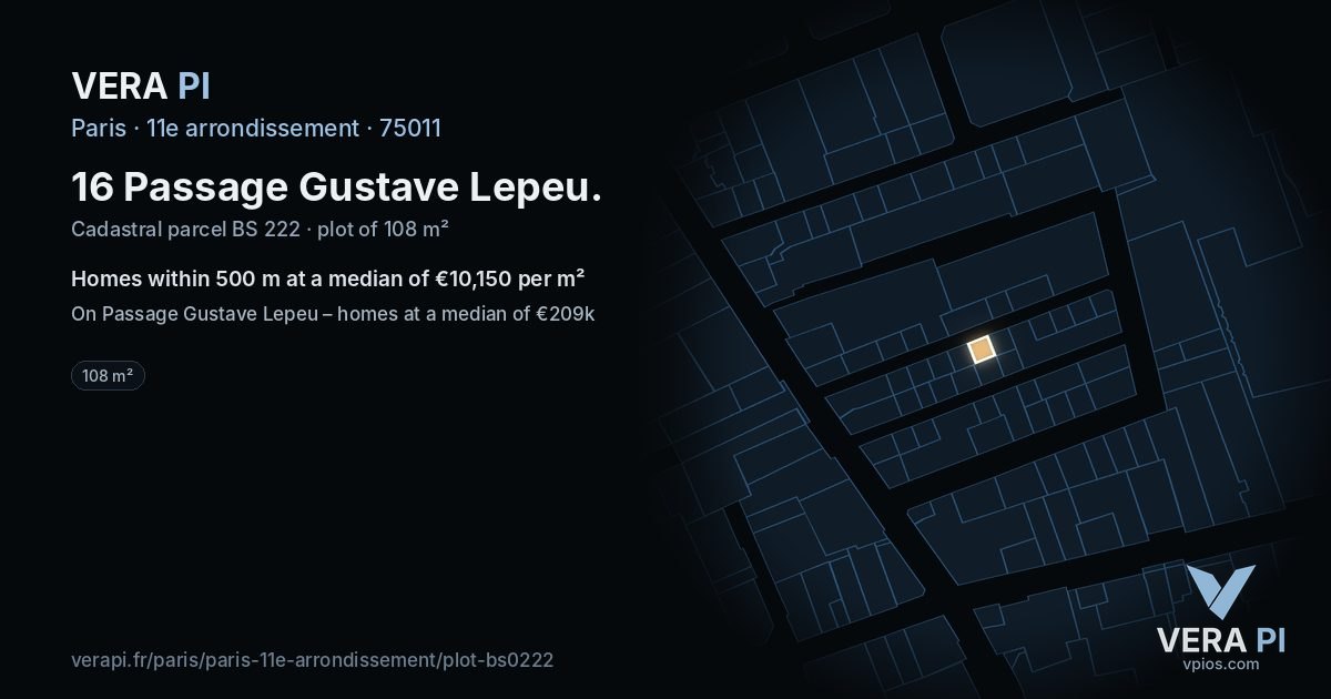 16 Passage Gustave Lepeu, 11e arrondissement at night – the plot lit, the parcels around coloured by the prices near them
