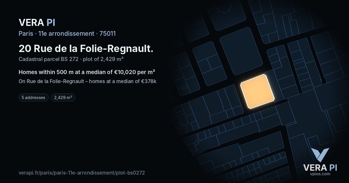 20 Rue de la Folie-Regnault, 11e arrondissement at night – the plot lit, the parcels around coloured by the prices near them