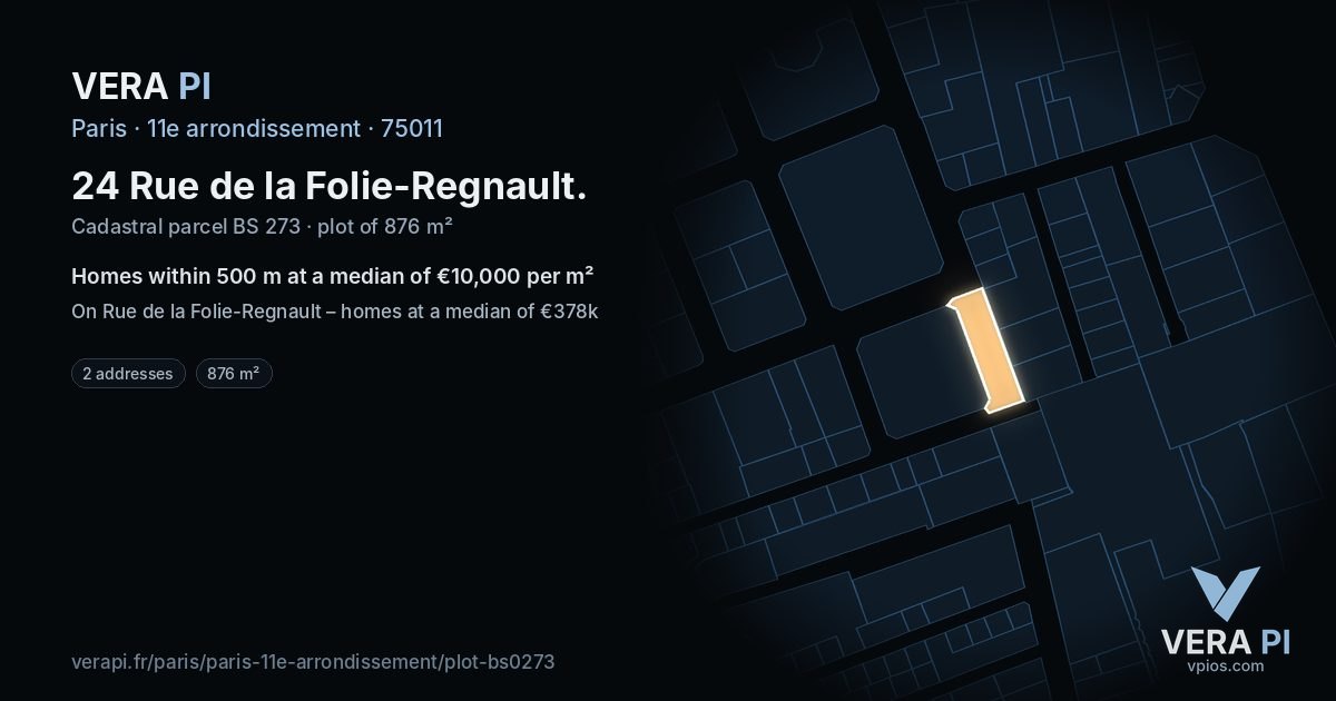 24 Rue de la Folie-Regnault, 11e arrondissement at night – the plot lit, the parcels around coloured by the prices near them