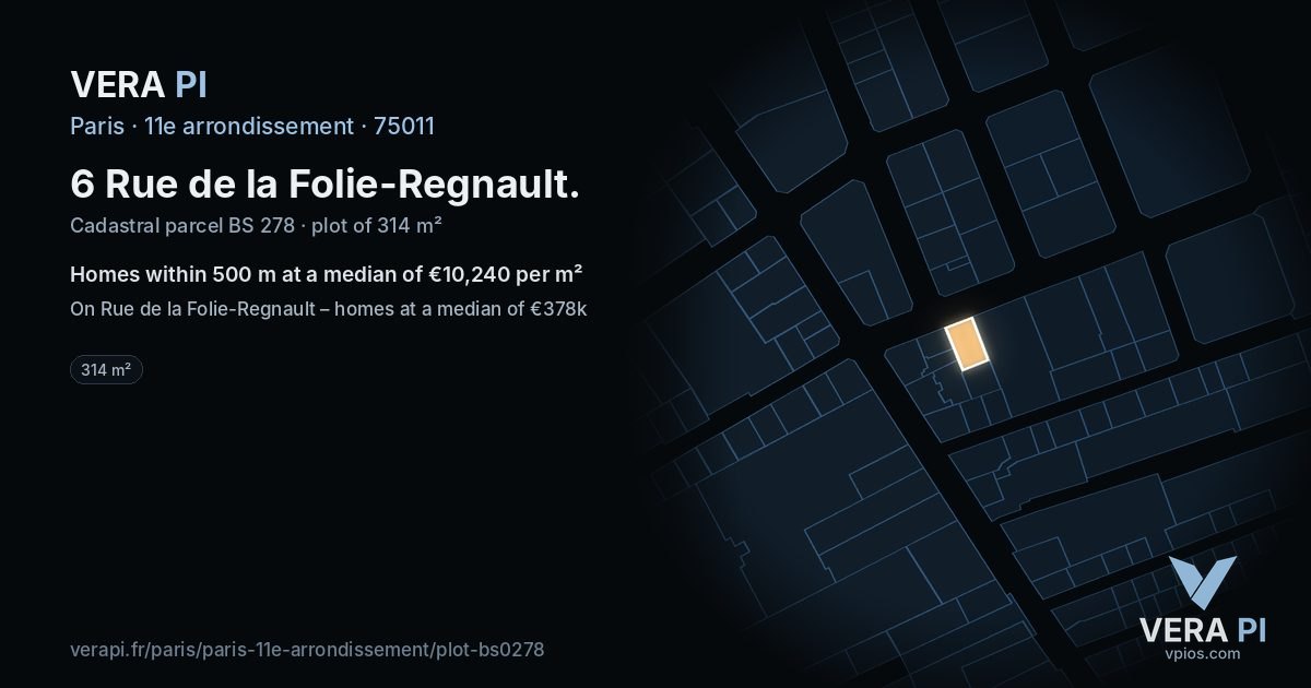 6 Rue de la Folie-Regnault, 11e arrondissement at night – the plot lit, the parcels around coloured by the prices near them