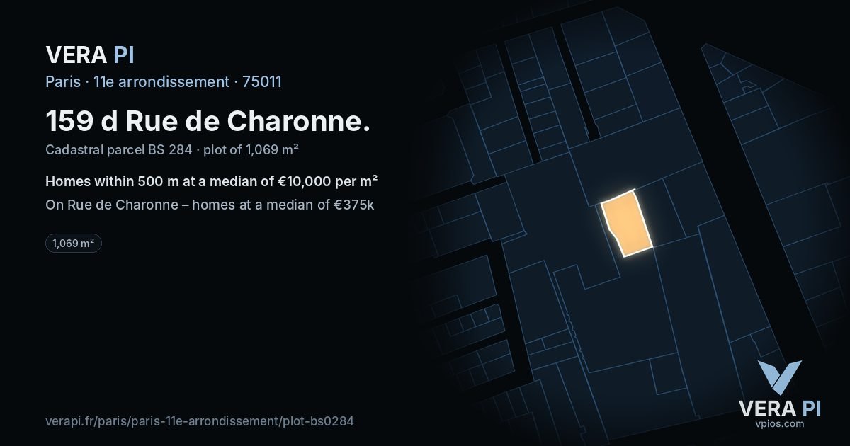 159 d Rue de Charonne, 11e arrondissement at night – the plot lit, the parcels around coloured by the prices near them