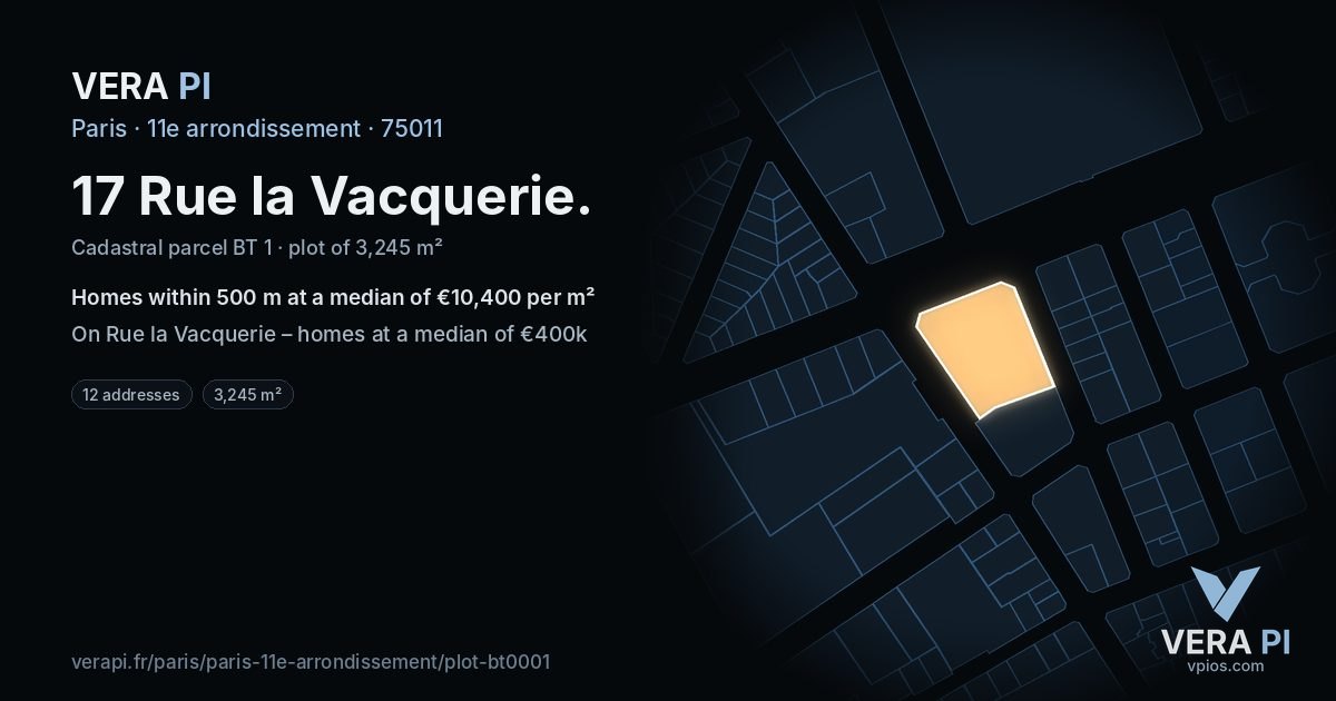 17 Rue la Vacquerie, 11e arrondissement at night – the plot lit, the parcels around coloured by the prices near them
