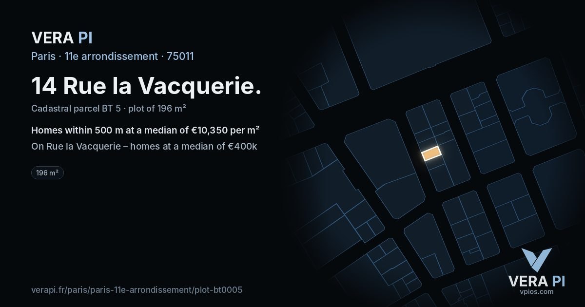 14 Rue la Vacquerie, 11e arrondissement at night – the plot lit, the parcels around coloured by the prices near them
