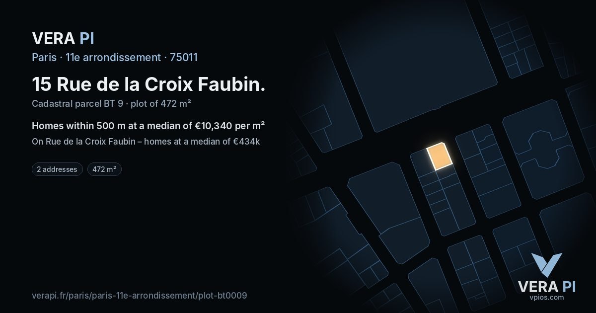 15 Rue de la Croix Faubin, 11e arrondissement at night – the plot lit, the parcels around coloured by the prices near them