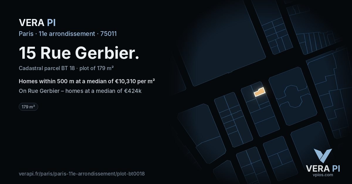 15 Rue Gerbier, 11e arrondissement at night – the plot lit, the parcels around coloured by the prices near them