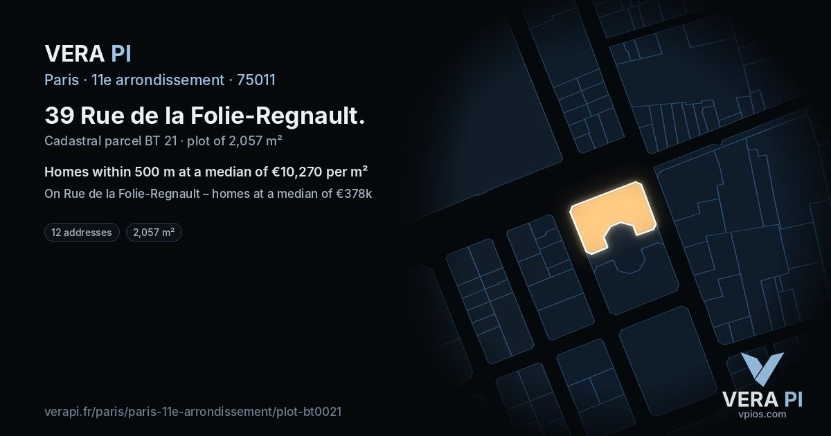 39 Rue de la Folie-Regnault, 11e arrondissement at night – the plot lit, the parcels around coloured by the prices near them