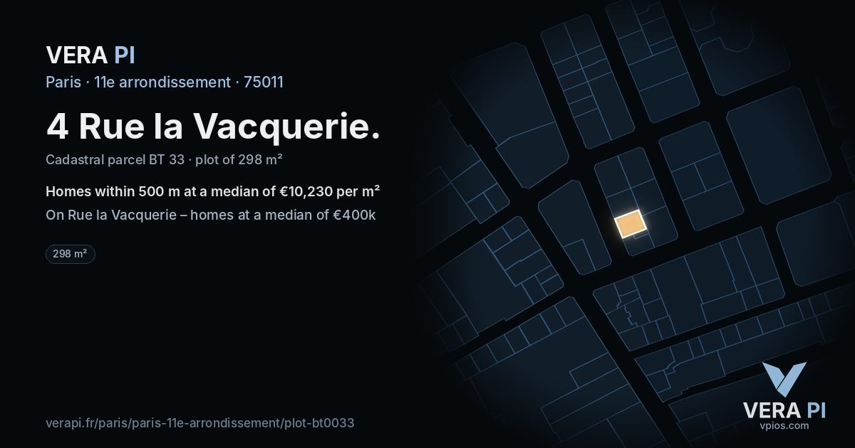 4 Rue la Vacquerie, 11e arrondissement at night – the plot lit, the parcels around coloured by the prices near them
