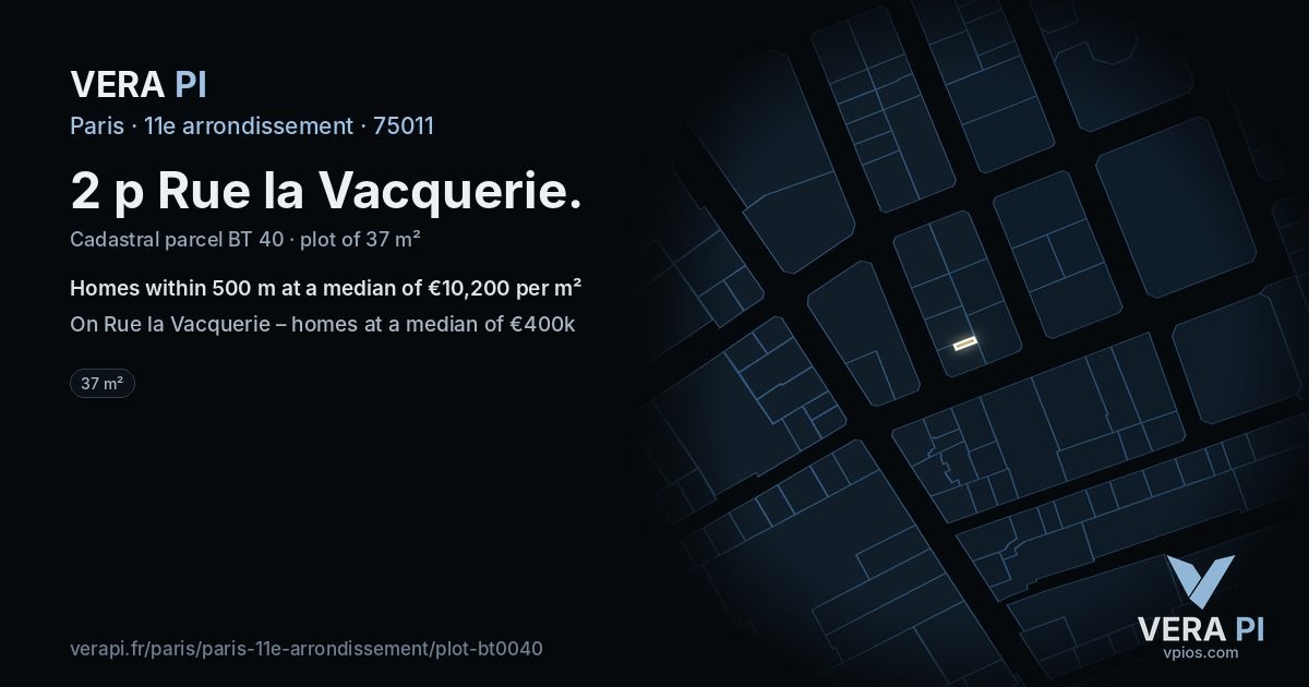 2 p Rue la Vacquerie, 11e arrondissement at night – the plot lit, the parcels around coloured by the prices near them