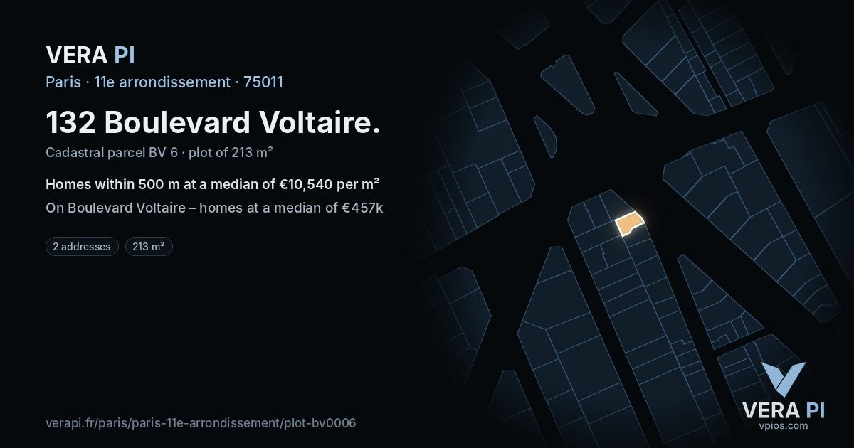 132 Boulevard Voltaire, 11e arrondissement at night – the plot lit, the parcels around coloured by the prices near them