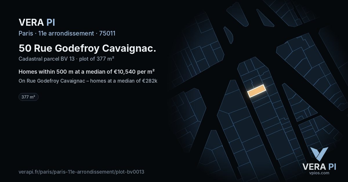 50 Rue Godefroy Cavaignac, 11e arrondissement at night – the plot lit, the parcels around coloured by the prices near them