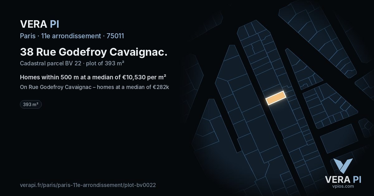 38 Rue Godefroy Cavaignac, 11e arrondissement at night – the plot lit, the parcels around coloured by the prices near them