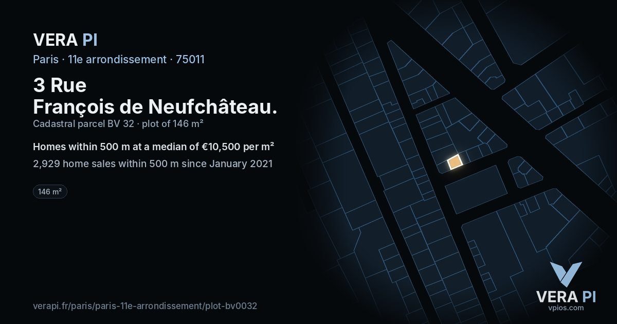 3 Rue François de Neufchâteau, 11e arrondissement at night – the plot lit, the parcels around coloured by the prices near them