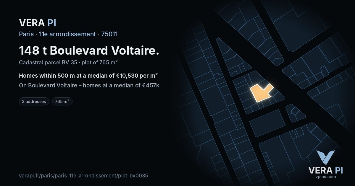 148 t Boulevard Voltaire, 11e arrondissement at night – the plot lit, the parcels around coloured by the prices near them