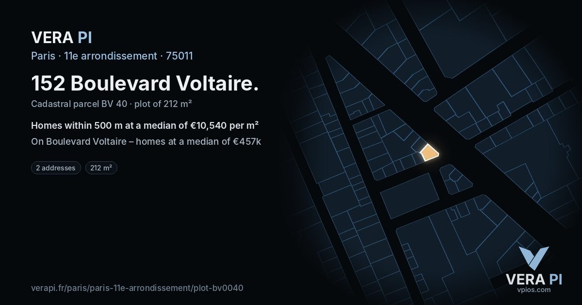 152 Boulevard Voltaire, 11e arrondissement at night – the plot lit, the parcels around coloured by the prices near them