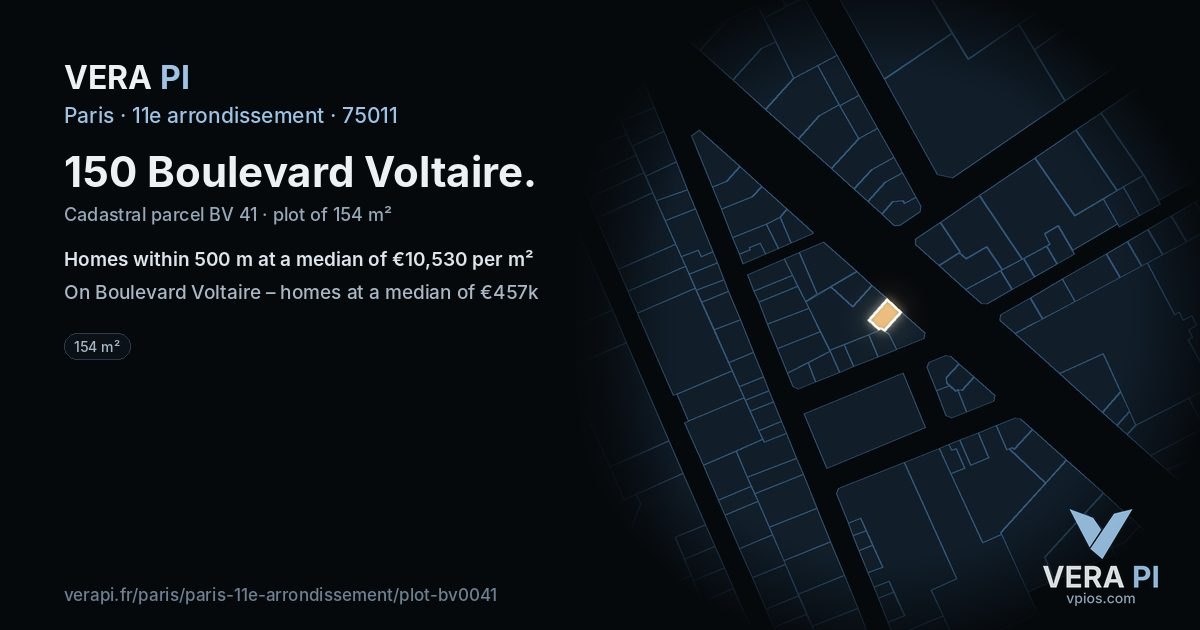 150 Boulevard Voltaire, 11e arrondissement at night – the plot lit, the parcels around coloured by the prices near them