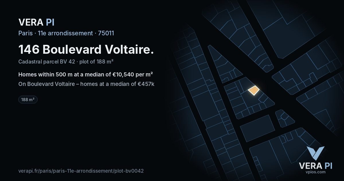146 Boulevard Voltaire, 11e arrondissement at night – the plot lit, the parcels around coloured by the prices near them