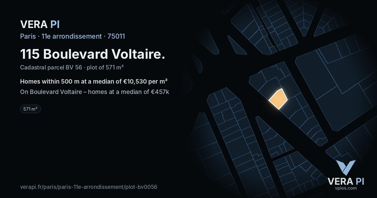 115 Boulevard Voltaire, 11e arrondissement at night – the plot lit, the parcels around coloured by the prices near them