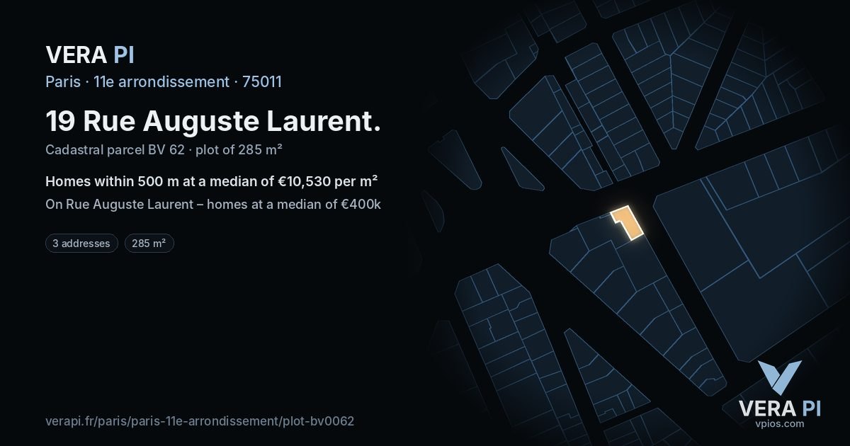 19 Rue Auguste Laurent, 11e arrondissement at night – the plot lit, the parcels around coloured by the prices near them