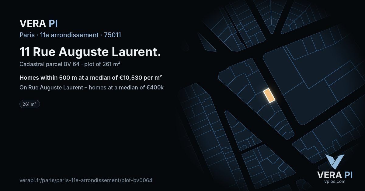 11 Rue Auguste Laurent, 11e arrondissement at night – the plot lit, the parcels around coloured by the prices near them