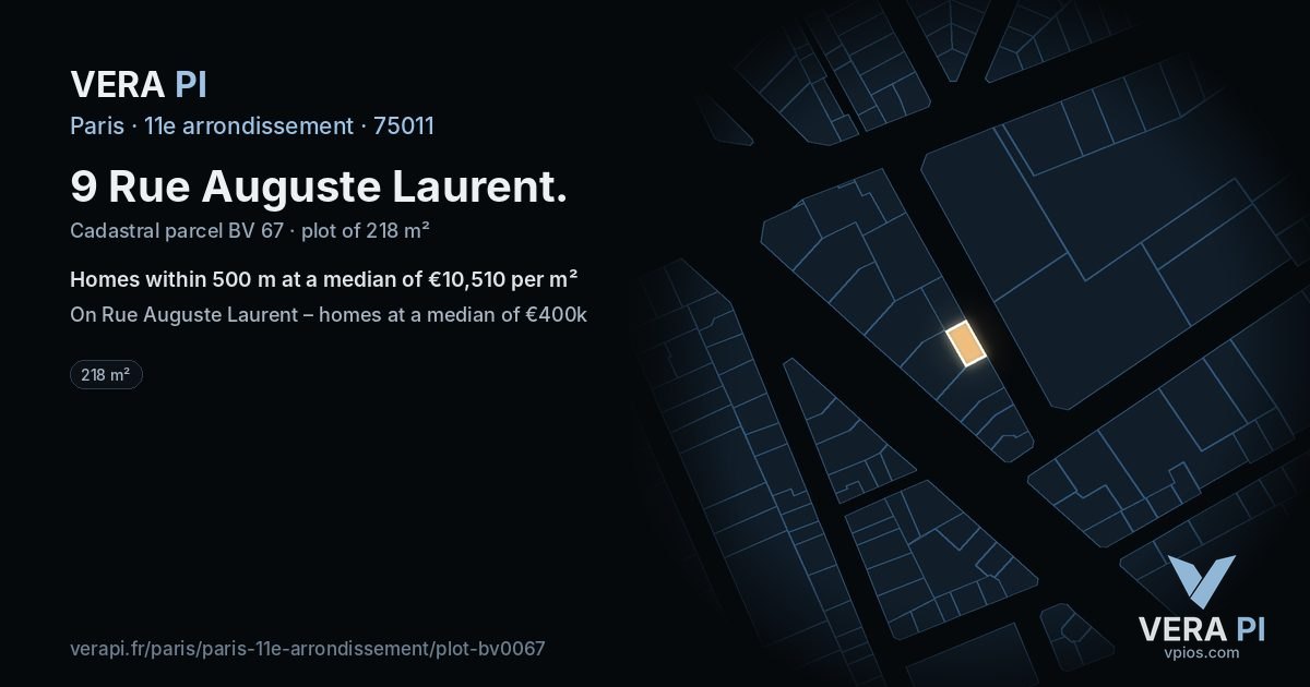 9 Rue Auguste Laurent, 11e arrondissement at night – the plot lit, the parcels around coloured by the prices near them
