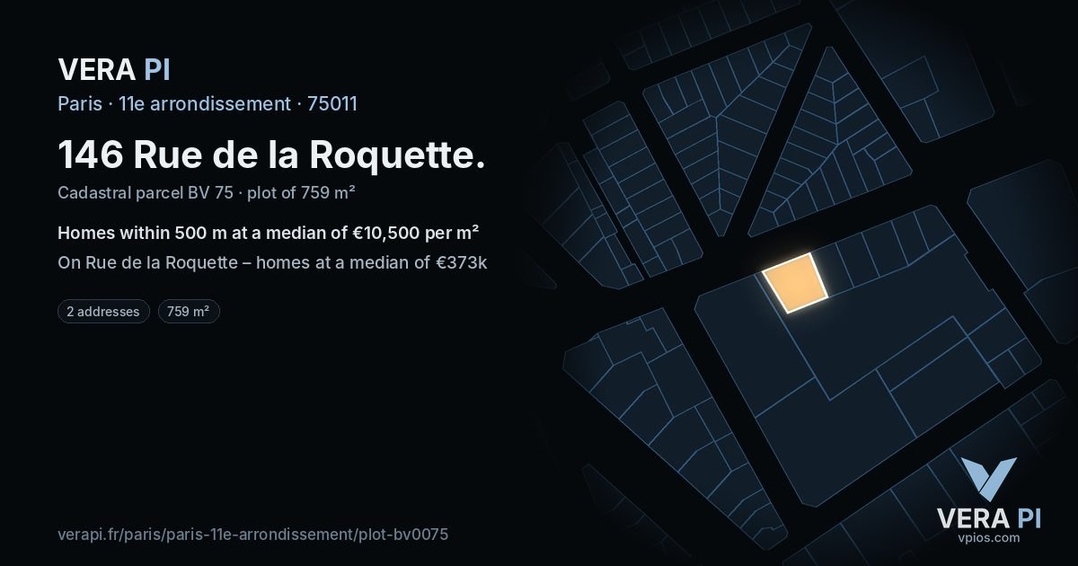 146 Rue de la Roquette, 11e arrondissement at night – the plot lit, the parcels around coloured by the prices near them