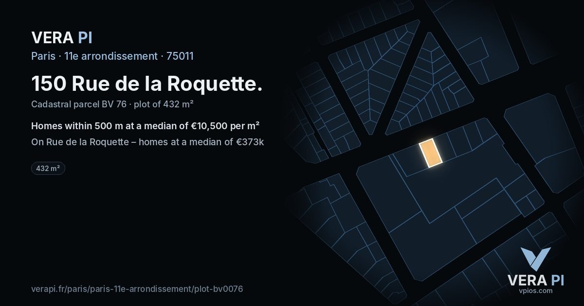 150 Rue de la Roquette, 11e arrondissement at night – the plot lit, the parcels around coloured by the prices near them